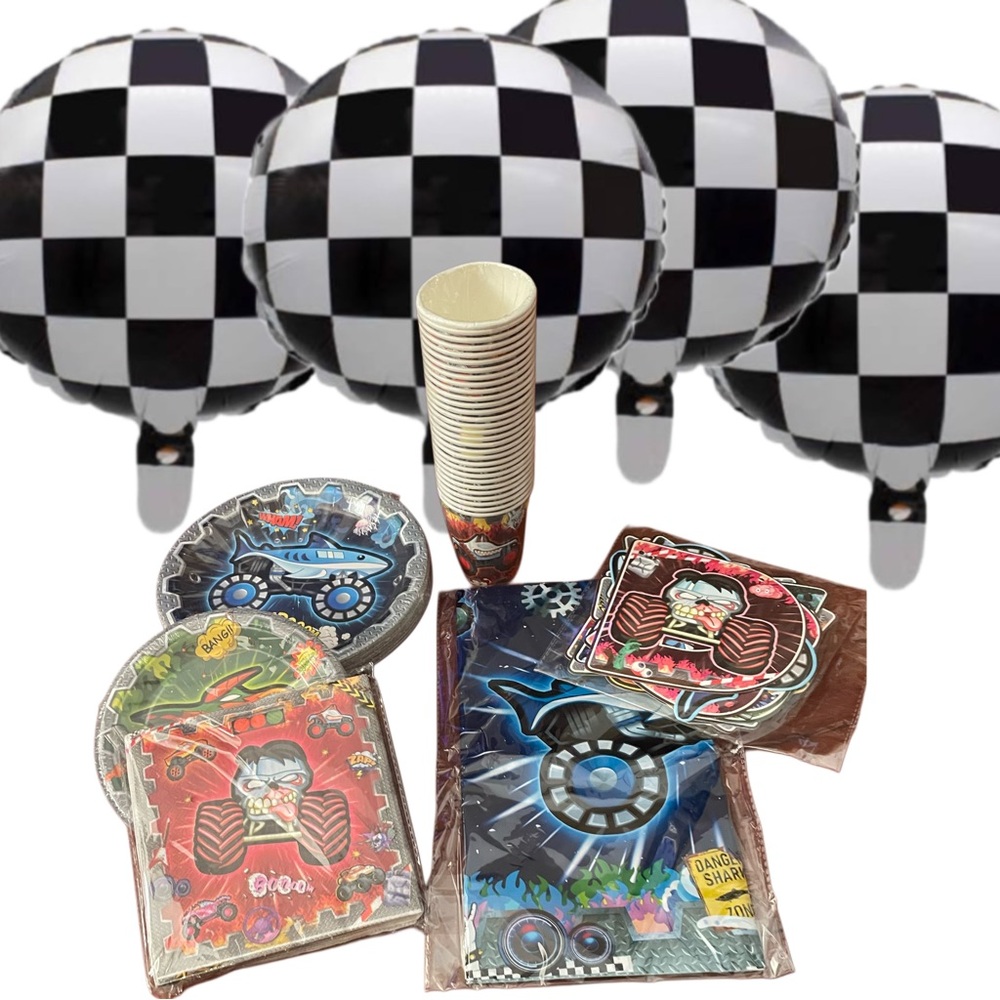 Checkered Black and White Party Supplies Set